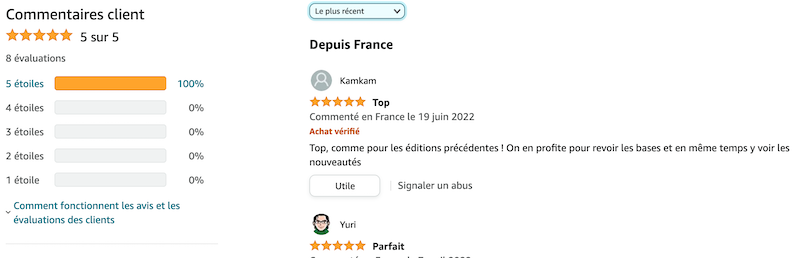 Commentaires Amazon au 26 juin 2022